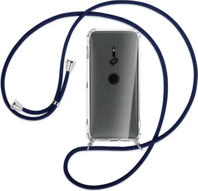 Produktbild von Handykette Backcover-Schutzhülle mit Band (Metall silberfarben) für Sony Xperia XZ2 - dunkelblau