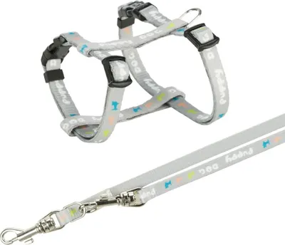 Obrázek produktu pro Trixie JUNIOR puppy souprava postroj 23-34cm/8mm + vodítko 2,00m/8mm - světle šedá