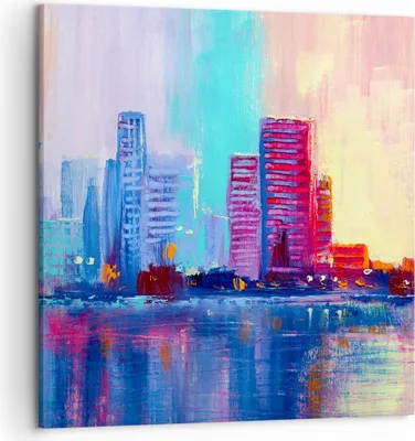 Produktbild von Bild auf Leinwand - Leinwandbild - Stadt Haus Straße - 50x50cm - Wand Bild - Wanddeko - Wandbilder - Leinwanddruck - Bilder - Kunstdruck - Wanddekoration - Leinwand bilder - Wandkunst - AC50x50-4023