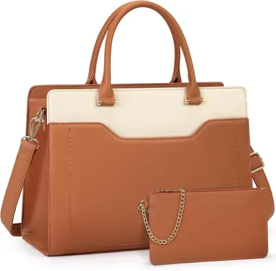 Produktbild von RAINSMORE Damen Laptoptasche 15.6 Zoll Kunstleder Schultertasche braun