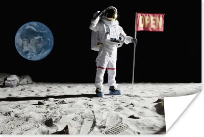 Produktbild von MuchoWow® Poster Astronaut - Mond - Flagge 60x40 cm - Schlafzimmerdekoration