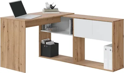 Produktbild von Schreibtisch >Duo< in Nodi-Eiche / Artik-Weiß - 108x140x70 (BxHxT)