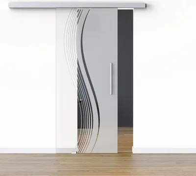 Produktbild von Pertura Glasschiebetür Komplettset Glera Reflect 02 775x2175 mm Links inkl.Beschlag Selir Aluminium natur,Stangengriff