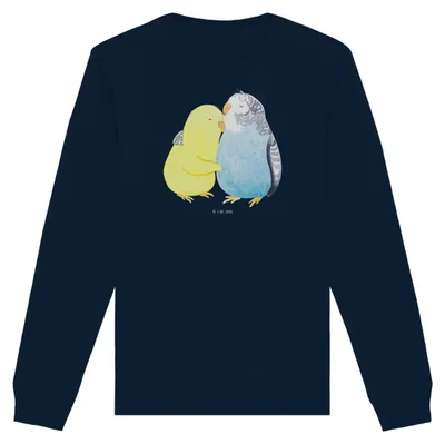 Produktbild von Mr. & Mrs. Panda Bio Baumwoll Pullover Wellensittich Liebe Größe M - French Navy - Geschenk, Sweatshirt, Nachhaltiger, Umarmung, Freundin, Pulli, Verknallt, Vertrauen