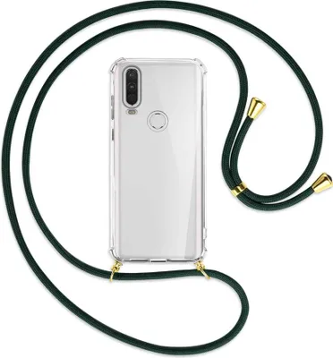 Produktbild von Handykette Backcover-Schutzhülle mit Band (Metall goldfarben) für Motorola One Action - dunkelgrün