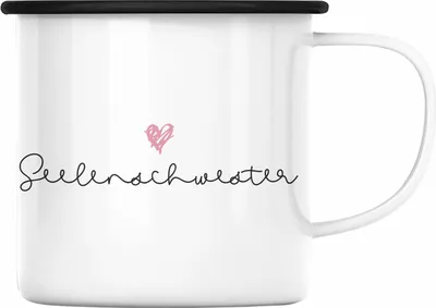 Produktbild von Trendation -Seelenschwester Emaille Tasse Geschenk für Schwester Geschenkidee Beste Schwester Geburtstag (Schwarz)