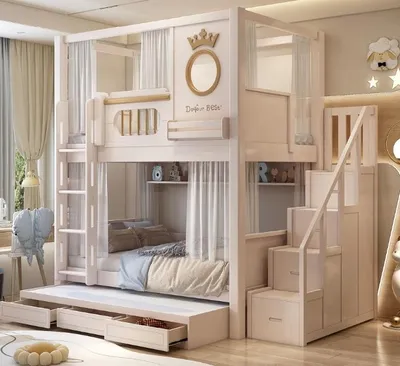 Image de Lit superposé blanc en bois Lit superposé pour enfants Lit superposé pour adolescents