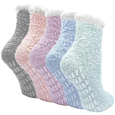 Produktbild von Kuschelsocken Damen 5 Paar Stoppersocken mit Noppen für Frauen Haussocken Bettsocken Plüschsocken Wintersocken Mehrfarbig 35-41