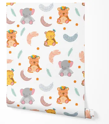 Produktbild von Vliestapete Kinder Tiere Elefant Tiger Bunt Cartoon Muster Dschungel Stil Niedliche Tiere Wandtapete Babyzimmer Kinderzimmer Jungen Mädchen UV-beständige Tapete 5m x 0.5m