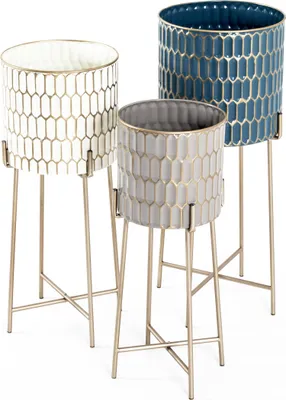 Produktbild von HAKU Blumenständer  Beistelltisch 3er Set creme, gold, petrol, taupe - Metall, B/H/T: 22/26/29 x 59/64/70 x 22/26/29 cm