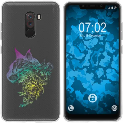 Produktbild von PhoneNatic Case kompatibel mit Xiaomi Pocophone F1 Silikon-Hülle Floral Katze M2-4