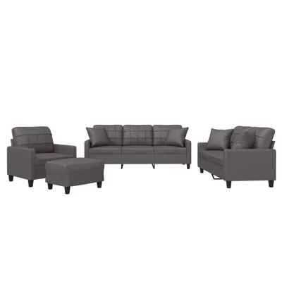 Produktbild von vidaXL 4-tlg. Sofagarnitur mit Kissen Grau Kunstleder
