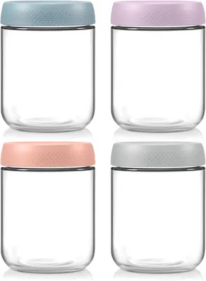 Produktbild von Overnight oat jar 480 ml, 4 Stück, Glas mit Schraubdeckel, auslaufsicher, für Joghurt