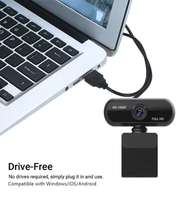 Obrázek produktu pro Webkamera s rozlišením Full HD 1080p a širokým úhlem, USB 2.0, bez nutnosti instalace ovladačů, s mikrofonem, vhodná pro notebooky, online výuku, konference, živé přenosy, videohovory. Kamera s funkcí ochrany soukromí