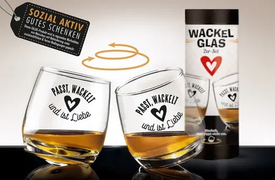 Produktbild von GILDE 2tlg. Set, Wackelglas, "Passt", Herzmotiv, Spruch, Glas, klar, , H. 8,5 cm, D. 7,5 cm 44267