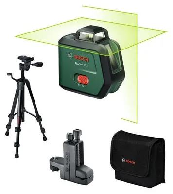 Immagine prodotto di Set premium Bosch per livella laser a linee incrociate PLL360-15G (1 batteria BA 3.6V 2.0Ah, treppiede, custodia e morsetto)