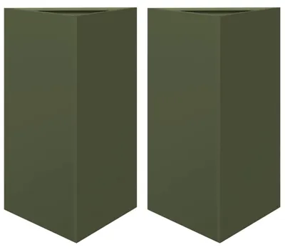 Produktbild von vidaXL Pflanzkübel 2 Stk. Olivgrün Dreieckig 50x43x75 cm Stahl