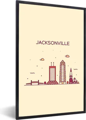 Produktbild von MuchoWow® Gerahmtes Poster Skyline - Jacksonville - Vereinigte Staaten 40x60 cm - Poster mit Schwarzem Bilderrahmen Wandposter Rahmen Foto Bilder - Papierdruck - Wandbilder
