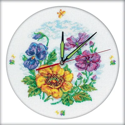 Image de RTO Kit de point de croix horloge murale "horloge à fleurs" M40006, motif à compter, 30x30 cm