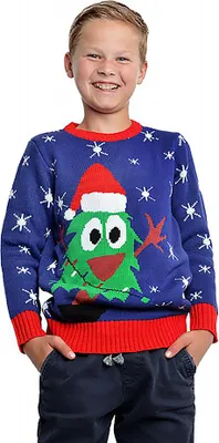 Produktbild von Weihnachtspulli blau Weihnachtsbaum Kinder 5-6 Jahre