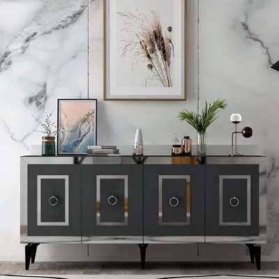 Produktbild von Skye Decor, Karya - Anthracite, Silver, Konsole, Anthrazit, 100 % MELAMINBESCHICHTETE SPANPLATTEN, 150 x 79 x 40 cm
