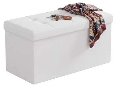 Obrázok produktu pre Lavička Relaxdays, úložný priestor, látka, skladateľná, čalúnená, predsieň, spálňa, rozmery 38 x 76 x 38 cm, lavica s úložným priestorom, biela