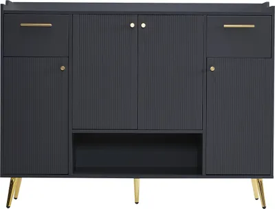 Produktbild von Schuhschrank mit 2 Schubladen und 4 Türen Metallfüße Schuhregal Schuhschränke für Eingang Flur Wohnzimmer B130/W37/H100 Schwarz