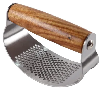 Knoblauchpresse aus Edelstahl mit Holzgriff, 10,7 cm