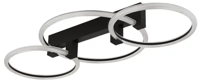 Zdjęcie produktu dla Oświetlenie sufitowe LED, czarne, matowe, 3-punktowe, z pierścieniami, długość 76,1 cm