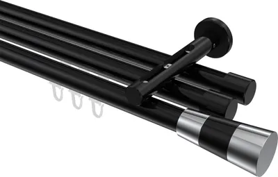 Produktbild von Interdeco Innenlaufstange / Gardinenstange mit Innenlauf Schwarz, Typ Siteno Tanara (Konus Bicolor), 20 mm Ø 3-läufig, 120 cm