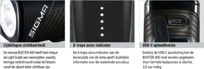 Image de Sigma Phare Buster 400 LED Li-Ion Batterie USB