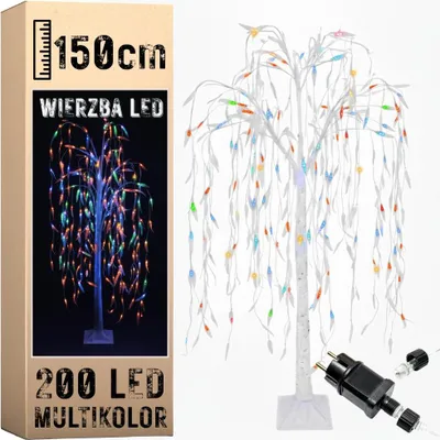 A product shot of a decorative LED willow tree with its packaging.