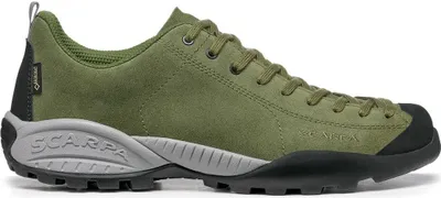 Mojito GTX Lifestyle Schuhe von Scarpa in Olivgrün mit grauer Sohle und Schnürung.