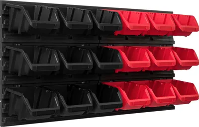 Produktbild von Lagersystem Werkstattregal | 78 x 39 cm | 18 stck. Box | Wandregal mit Stapelboxen - Wandplatten Extra Starke Schüttenregal Warkzeuglochwand Lagerregal Garage Regal