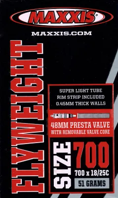 Produktbild von Maxxis Fly Weight Schlauch 700 x 18 / 25 C SV Sclaverand 48 mm + Felgenband