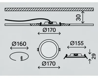 Produktbild von Briloner LED Einbauleuchte Panel Weiß Ø17cm 12W 1200lm 4000K IP44 4-Stufen Dimmbar