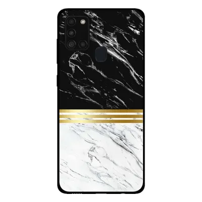 Zdjęcie produktu dla Smartphonica Etui na telefon Samsung Galaxy A21s o marmurkowym wyglądzie - marmurkowe etui na tylną obudowę - Czarny Biały