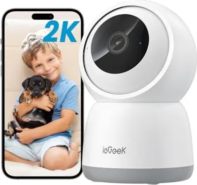 Produktbild von IEGEEK INDOOR-Überwachungskamera, 2K-Kamera innen, 360 ° WiFi-Zwei-Wege-Audio, 15 m Nachtsicht, PIR-Bewegungserkennung, Autoverfolgung, Alexa
