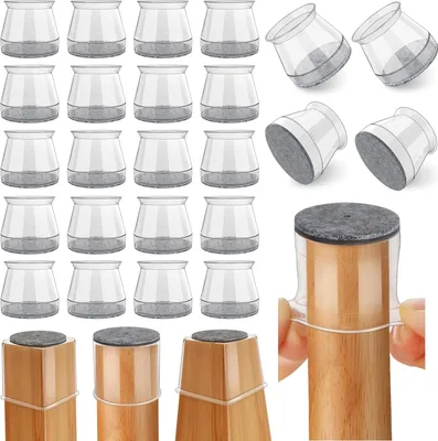 Produktbild von 24 Stück Stuhlbeinschoner,Stuhlbeinschoner Silikon Transparent mit Filz,Filzgleiter für Stühle, Schutzkappen für Stuhlbeine für Hartholzböden(Fit:23-32.9mm)