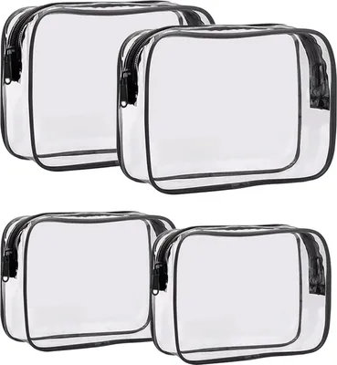 Produktbild von Toilettas Set von 4 Stück - transparentes Design - Make-up-Tasche mit Reißverschluss - schwarz - Reise-Toilettas - Aufbewahrungstaschen für Kosmetik