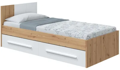 Einzelbett mit 2 Schubladen, 196x97x77 cm, Eiche-Nodi/Weiß