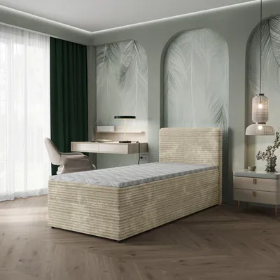 Produktbild von Masseno Boxspringbett PISA 100 100x200 cm Komplett-Set mit Bonell Matratze und Topper, Polsterbett mit Bettkästen -Creme, TILIA 03