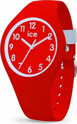 A red Ice-Watch analog watch is shown against a white background.