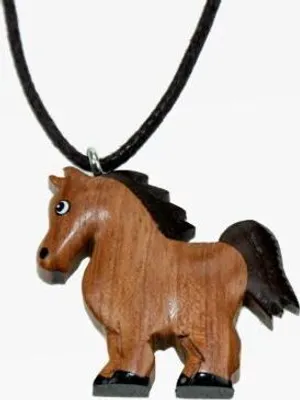 Produktbild von Kette Pferd, Holzanhänger, Ketten Modeschmuck Holzkette Pferde Pony Tier Tiere