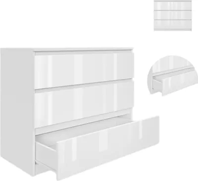 Zdjęcie produktu dla YUMEBLY | Komoda 90x75x40 cm z 3 szufladami – szafka do salonu, sypialni, biura lub pokoju dziecięcego | Biały połysk