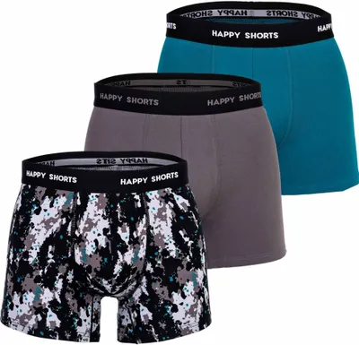 Produktbild von Happy Shorts Herren Boxer Shorts, 3er Pack - Retro Jersey, Logobund Camouflage Blau/Grau M