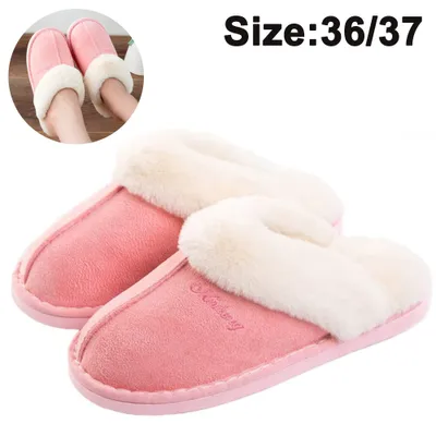 Produktbild von Damen-Slip-On-Plüsch-Hausschuhe aus Memory-Schaumstoff, Scrub, für drinnen und draußen, warme Plüsch-Schlafzimmerschuhe mit Kunstpelzfutter,Pink,250(36/37)