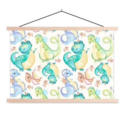 Obrázek produktu pro MuchoWow® Textilní plakát - Dinosauři - Akvarel - Děti - Chlapci - Dívky - Děti - 60x40cm - S hnědými lamelami
