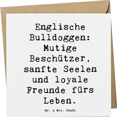 Produktbild von Mr. & Mrs. Panda Grußkarte Spruch Englische Bulldogge - Weiß - Geschenk, doppelkarte, Hunderassen Beschreibung, faltkarte, Bulldoggenfans, ruhige Natur, Eigenschaften
