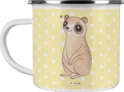 Produktbild von Mr. & Mrs. Panda Teetasse Plumplori Glücklich - Gelb Pastell - Geschenk, Emaille Tasse, Glück, Pott, becher, Lustige Sprüche, Haferl, Niedlich